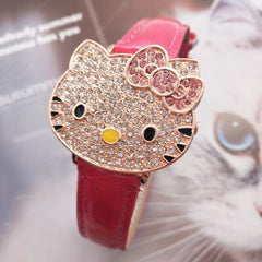 Hot Sales Cute Leather Watch Children Girls Women Crystal Dress Quartz Wristwatch Relojes