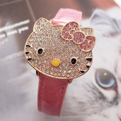 Hot Sales Cute Leather Watch Children Girls Women Crystal Dress Quartz Wristwatch Relojes