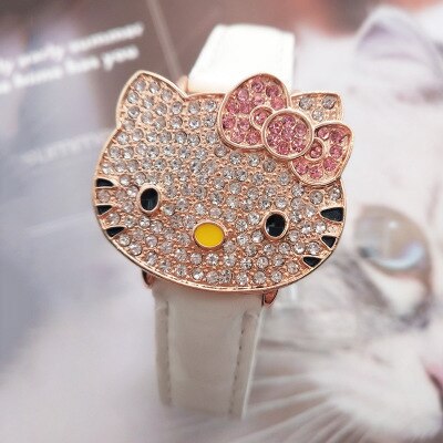 Hot Sales Cute Leather Watch Children Girls Women Crystal Dress Quartz Wristwatch Relojes