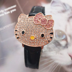 Hot Sales Cute Leather Watch Children Girls Women Crystal Dress Quartz Wristwatch Relojes