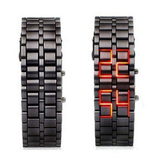 Fashion Black Full Metal Digital Lava Wrist Watch Iron Metal Red LED  For Men Boy Sport Simple Wathes