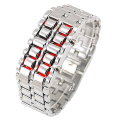 Fashion Black Full Metal Digital Lava Wrist Watch Iron Metal Red LED  For Men Boy Sport Simple Wathes