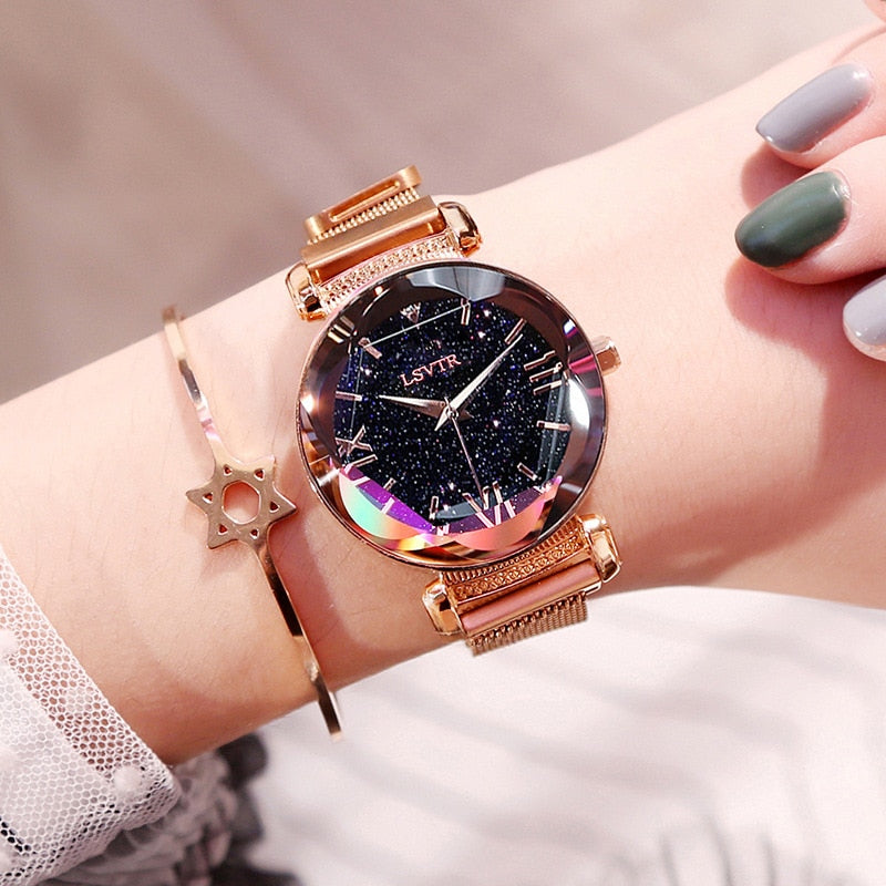 Luxury Women Watches Fashion Elegant Magnet Buckle Vibrato Purple Ladies Wristwatch 2019 New Starry Sky Roman Numeral Gift Clock