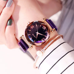 Luxury Women Watches Fashion Elegant Magnet Buckle Vibrato Purple Ladies Wristwatch 2019 New Starry Sky Roman Numeral Gift Clock