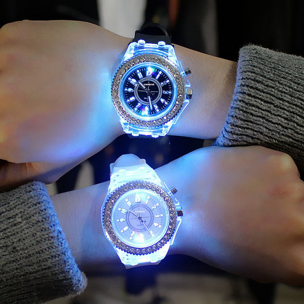 Couples Luminous Silicone Jelly Quartz Watch Personalized Diamond Led Rhinestone Korean Fashion Bracelet watch for Men and Women