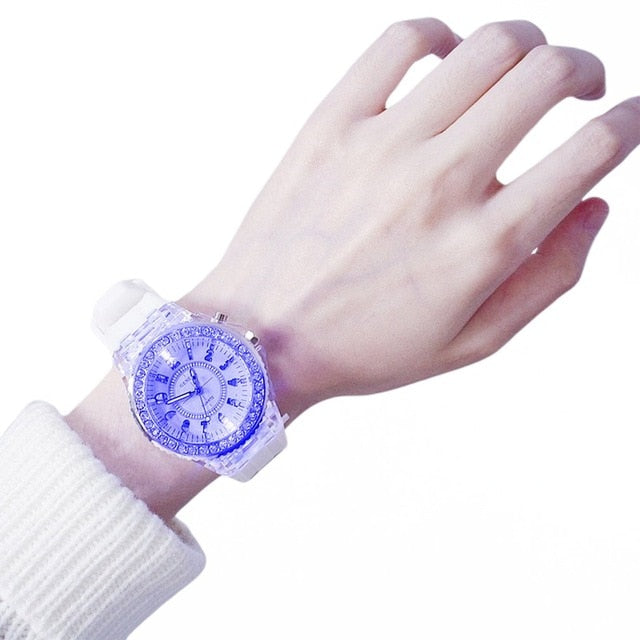 Couples Luminous Silicone Jelly Quartz Watch Personalized Diamond Led Rhinestone Korean Fashion Bracelet watch for Men and Women